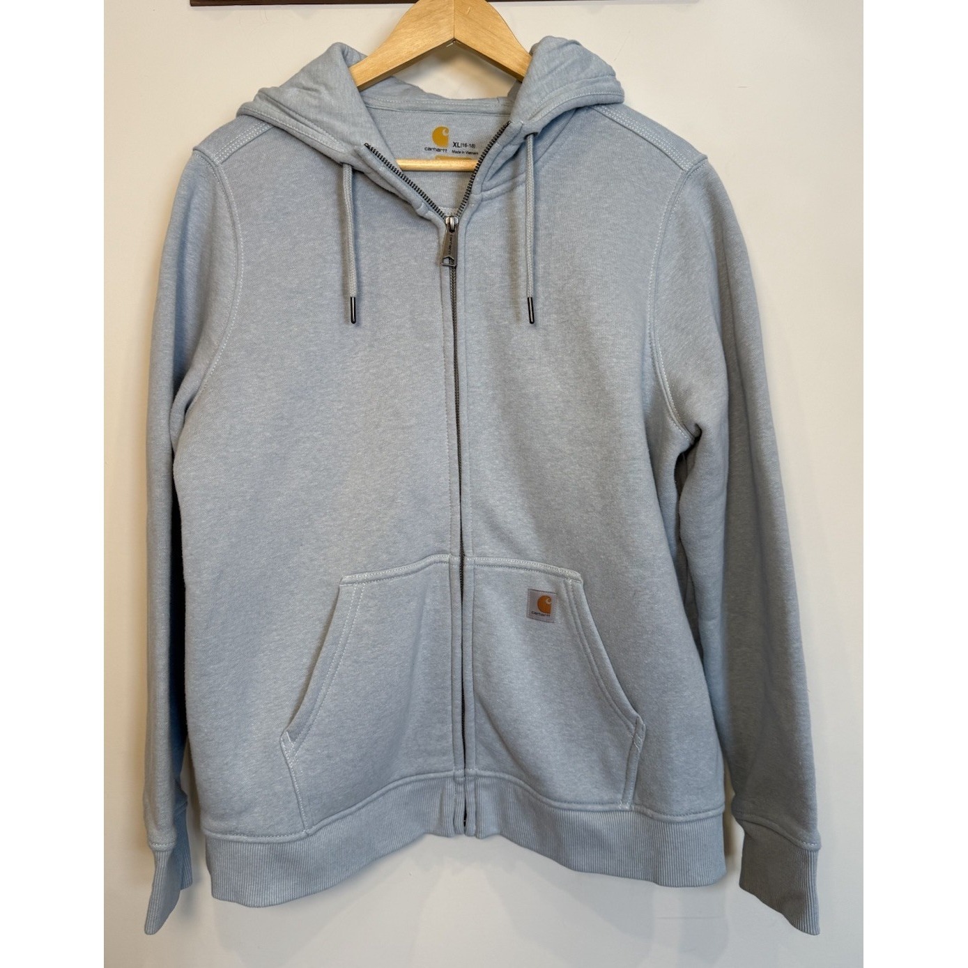 Carhartt Women's Xl 16-18 Relaxed Fit Zip Up Hoodie Jacket Midweight Light Blue